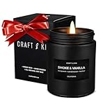 Craft & Kin Premium Smoke & Vanilla Candle | Black Christmas Scented Candles for Men | Long Lasting with 45 Hour Burn Time, 7.6oz | Soy Holiday Candle | Aromatherapy at Home | Gifts for Men