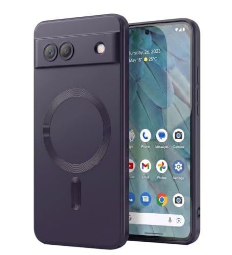 Image of amazon basics Premium Mag-Safe Case for Google Pixel 7A | Shockproof & Anti-Scratch Cover | Soft Silicone with Wireless Charging | Camera Lens Guard - Purple