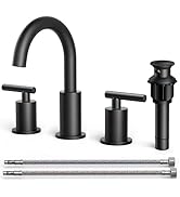 FORIOUS Bathroom Faucets, 8 Inch Widespread Matte Black Bathroom Sink Faucet 3 Hole with 360°Swiv...