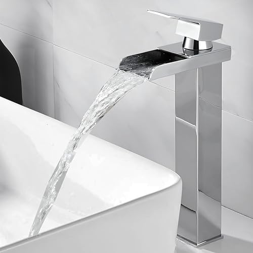 XWIHTR Robinet cascade pour salle de bain - En acier inoxydable et laiton - Économie d'eau - Robinet de lavabo - Sortie chaude et froide - Robinet de lavabo à levier unique (chrome H)
