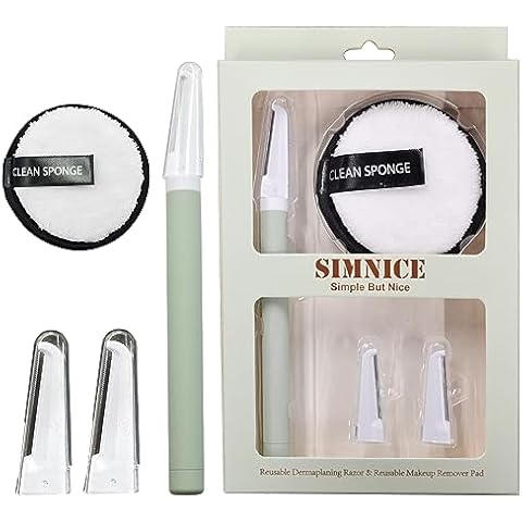 Simnice Facial Dermaplaning Tool Dermaplane Razor — Professional Face Eyebrow Razors for Women,Peach Fuzz Removal Face Shaver with Replaceable Blades,Reusable Makeup Remove Pads for Face Exfoliation Cover