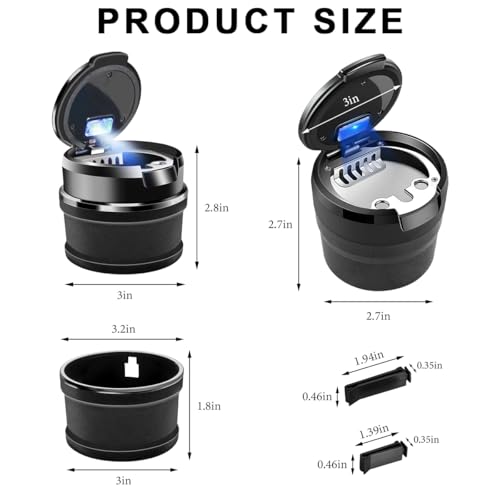 Image of Car Ashtray with Lid, Detachable Auto Smokeless Ash Tray with LED Blue Light, Portable Ashtray for Vehicle Cup Holder and Air Vent Home Office, Interior Car Accessories (Black)