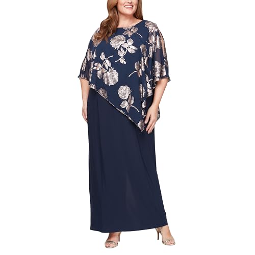 Image of S.L. Fashions Women's Long Asymmetric Cape Mother of The Bride Dress, Formal Evening Dress (Plus Size)