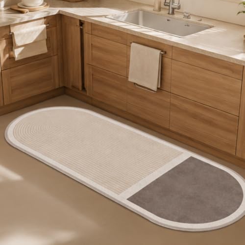 Image of HomeCloud Rubber Kitchen Mats for Floor Set of 2 Pcs | Non-Skid, Soft Absorbent Rugs for Kitchen, Laundry, and Hallway | 120x40cm, 40x60cm| 4mm Thickness(Capsule Beige)