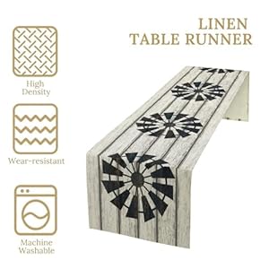 Retro Windmill Table Runner, Rustic Farmhouse Wood Grain Country Style Print Table Runner for Dinning Holiday Party Indoor Outdoor Decor, 13x60inch Retro Windmill Table Runner Rustic Farmhouse Wood Grain Country Style Print Table Runner for Dinning Holiday Party Indoor Outdoor Decor 13x60inch