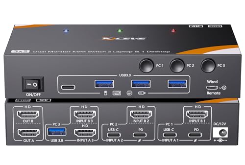 Commutateur KVM 2 moniteurs pour connecter 3 ordinateurs portables et bureau