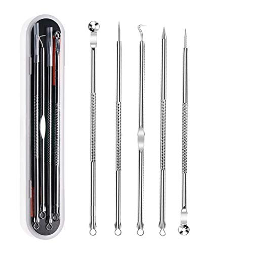 Preisvergleich Produktbild SZSHIMAO 5er Set Mitesserentferner Komedonenquetscher Set Doppelseitig Blackhead Remover aus Edelstahl Akne Whiteheads Mitesser Entferner Kit für alle Hauttypen mit Box