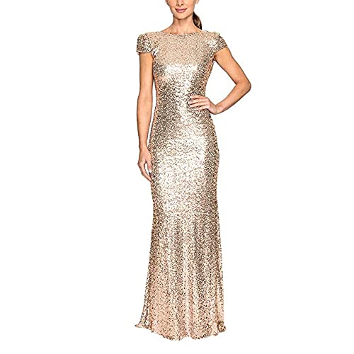 yhfshop Longue Femme Robe de Soirée de Demoiselle,Robe de Bal Longue à Sequins pour Femmes sans Dos-Champagne_38,Robe de Soirée Longue Cérémonie Cover