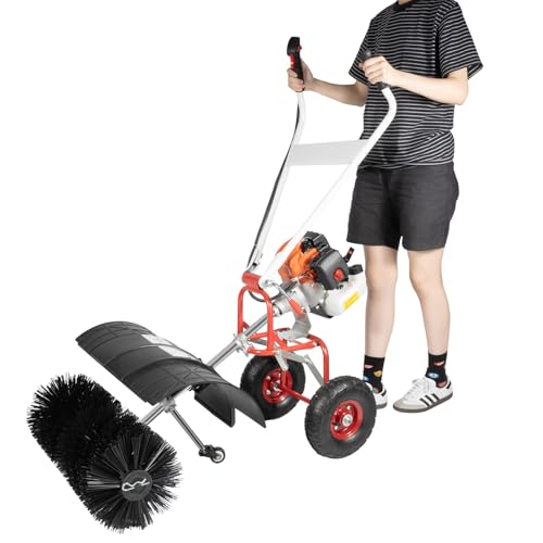 Gas Power Broom Sweeper 52CC 2.5HP Powered Brush Sweeping Broom Walk-Behind Outdoor Hand Push Sweeper for Lawn Leaf Snow Artificial Turf Grass Gravel Cleaning