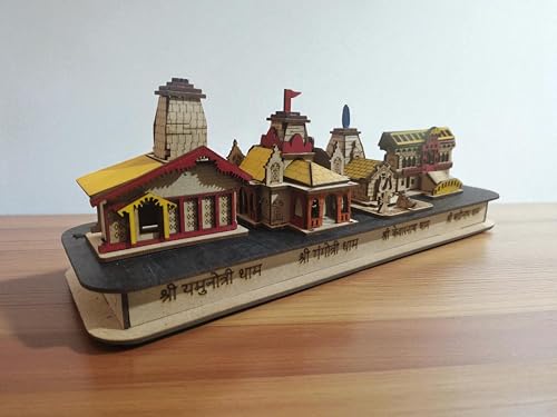 Image of Char Dham Temple In 3D Model MDF Wood, Kedarnath, Badrinath, Gangotri, Yamunotri, For Home, Office, Decor,Multicolour