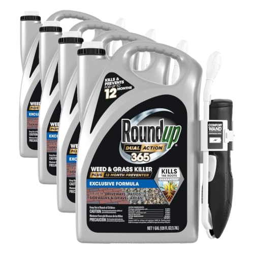 Roundup Dual Action 365 Weed &amp; Grass Killer Plus 12 Month Preventer, 1 gal., Wand (Pack of 4)