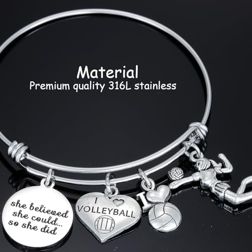 Kivosliviz Volleyball Charm Bangle Bracelet Volleyball Inspirational Jewelry Volleyball Gifts for Female Volleyball Players2