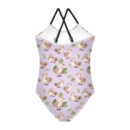 senya Girls Swimsuits One-Piece Swimwear Tie Bathing Suit Beach Summer Round Neck 7-8T Duck Vegetables Pattern2