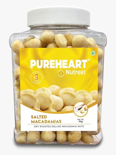 Image of Pureheart Salted Macadamia (1 kg) Premium Roasted Australian Macadamia Nuts, Rich in Antioxidants - Whole, Exotic, and Crunchy Dry Fruits, Ideal Snacks, No Additives - Reusable Jar