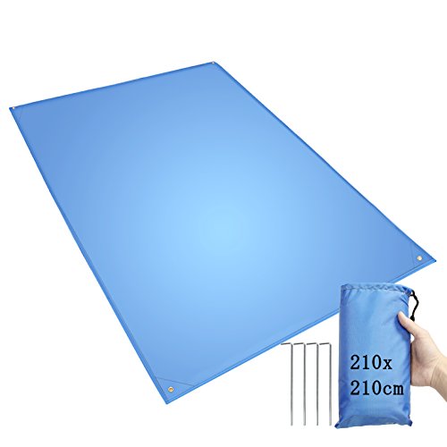 Manta de picnic impermeable, Alfombra de camping manta playa, plegable compacto y portátil, anti-UV, grande XXL 210x210cm/210x180cm (Azul-210-210cm)