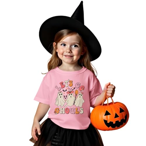 KEKEMI Toddler Baby Girls Halloween Shirt Let's Go Ghouls T-Shirt Ghost Spooky Season Outfit Cute Fall Short Sleeve Tees Tops