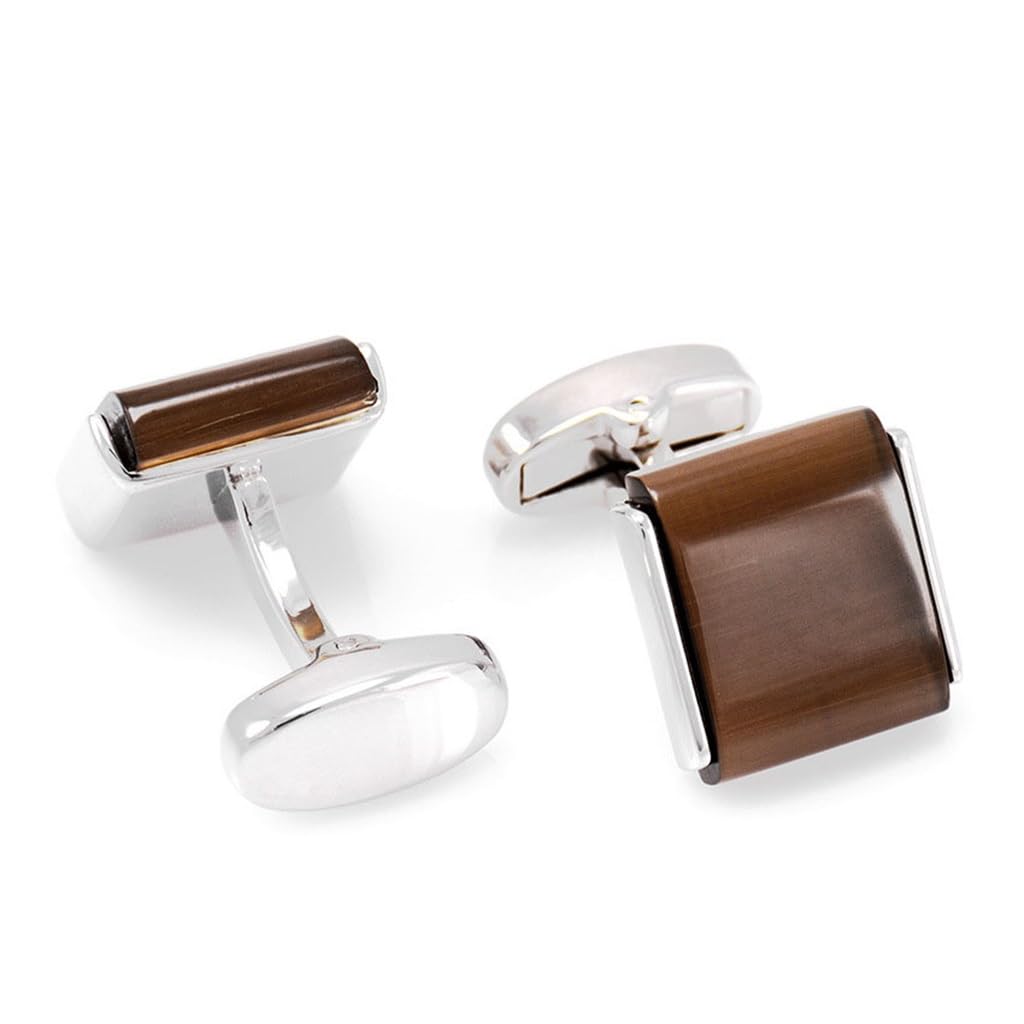 Gemelos de ópalo con Piedras Preciosas Marrones para Camisa Francesa de Hombre, con diseño de uñas cuadradas en la Manga.