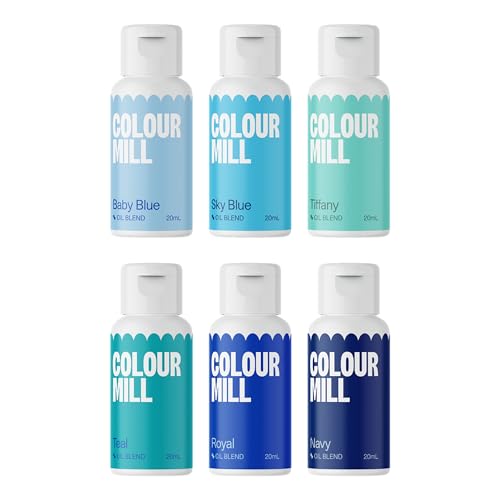 Image of Colour Mill Oil Blend Food Coloring, Blues Pack - 20 Milliliters Each of 6 Colors: Baby Blue, Navy, Royal, Sky Blue, Tiffany and Teal