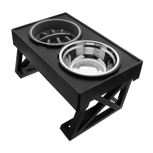 VICASKY Elevated Slow Feeder Pet Bowl Stainless Steel for Cats Travel Use Dual Food Water Bowl