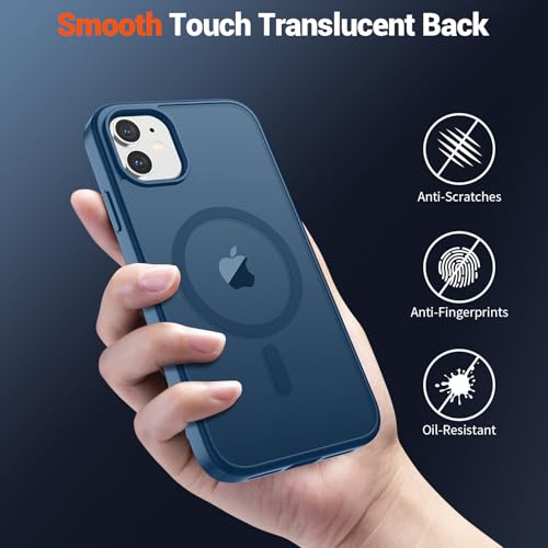 Image of SUPFINE Magnetic for iPhone 12 Mini Case & iPhone 13 Mini Case (Compatible with MagSafe) (Military Grade Drop Protection) Slim Translucent Matte Shockproof Phone Cover,Deep Blue