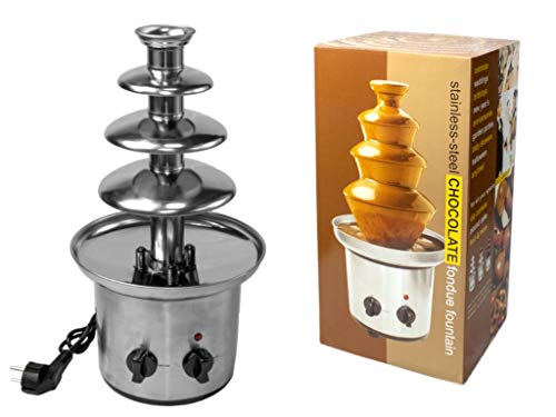 Original Fuente de Chocolate de 4 Pisos en Acero Inoxidable. Foundue. Material de Cocina. Regalos Originales para Fiestas Infantiles. Cumpleños, Bodas, Bautizos y Comuniones. DC