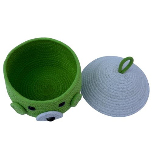 Image of Multi-Purpose Cute Jute Basket with Lid Storage Baskets for Bathroom Living Room & Kitchen Organiser Box Vanity Box First aid Box (Pack of 1) 25x20cm (parot green)