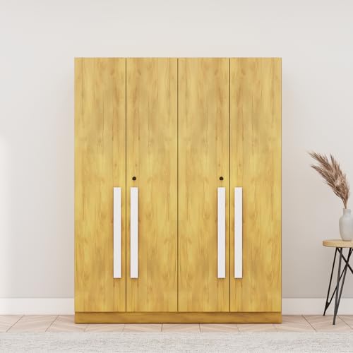 Image of Bniture 4 Door Wardrobe for Bedroom with Lockable Door & Hanging Space | Almirah for Clothes with Elevated Bottom Base | Wardrobe for Storage Cupboard | 3 Years Warranty (Giant Wood, 4 Door)
