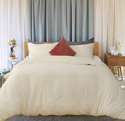 Aisbo Funda Nordica Cama 90 - Juego de Funda Edredón 135x200 cm con 1 Fundas de Almohada 50x75 cm de Microfibra, Crema