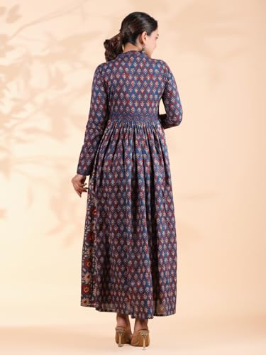 Image of Vbuyz Women's Floral Print Anarkali Cotton Aqua Blue Stitched Kurta | Anarkali Kurti for Women | Kurta for Women