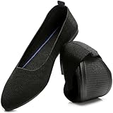 HEAWISH Women’s Flats Shoes Comfortable Mesh Pointed Toe Slip On Ballet Flats(Black, US9)