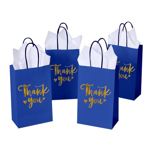 DjinnGlory 50 Pack Small Teal Blue Paper Bags with Handles 9x5.5x3.15 Inch and 50 White Tissue Paper, Thank You Gift Bags for Business Wedding Baby Shower Birthday Party Goodies