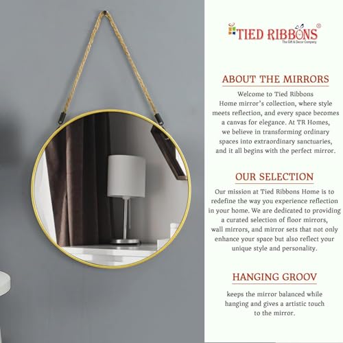 Image of TIED RIBBONS Framed Round Wall Mirror for Bathroom Wall Mounted Hanging Mirror Bedroom Home Decor Wash Basin Makeup Office Living Room Vanity Decoration Items (Large, Plastic, 17 inch)