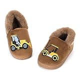 LACOFIA Chaussons antidérapantes d'hiver pour garçons Pantoufles de Maison Chaudes en Peluche Enfant Excavatrice Marron 30/31