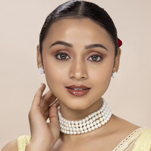 Image of Peora Traditional Maharani Haar Necklace with Earrings Bridal Jewellery Set Gift for Women