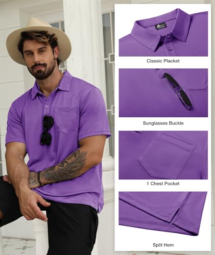 Image of SCODI 5 Pack Mens Pocket Polo Shirts Short Sleeve Golf Casual Work T-Shirt