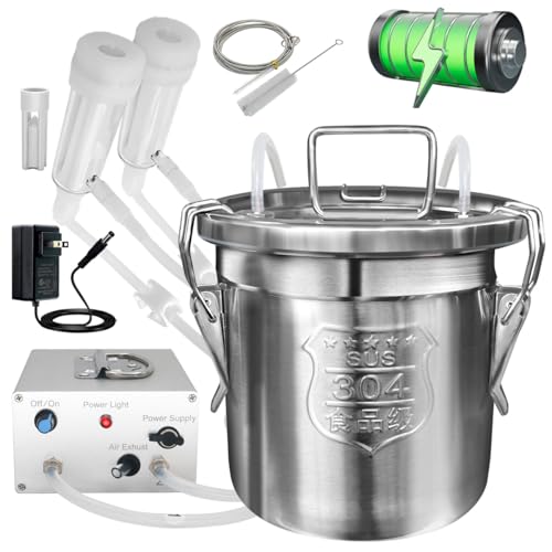 6L Goat Milking Machine, Rechargeable Battery Powered Speed Adjustable Pulsating Vacuum Pump, 304 Stainless Steel Milk Bucket with Auto Stop Check Valve Goat Milker Machine (Pro Model)