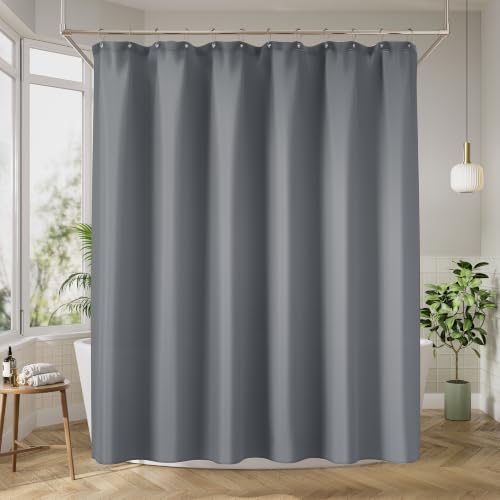 Image of Gray Waterproof Shower Curtain Liner 70x74 Inches - Thick Polyester Fabric with Weighted Bottom, Heavy Duty Bathroom Liner for Shower Stall or Tub, Machine Washable
