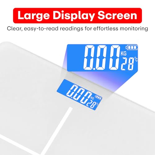 Image of Prime Pick Pro Digital Weight Machine Bathroom Weighing Scale with Large LCD Display USB Rechargeable Extra Thick Tempered Glass Anti Slip Base White
