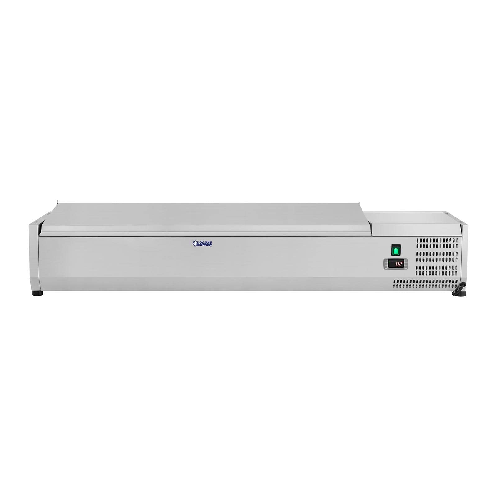 Royal Catering Vetrina Refrigerata RCKV-140/33-6S (140 x 33 cm, 40 L, 6 x contenitori GN 1/4, 2-10 °C, 110 W, R600a, Termostato, Coperchio in acciaio inox)