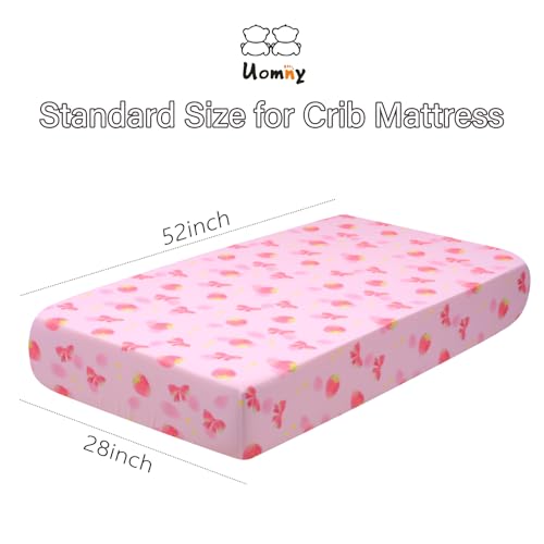 Image of UOMNY Crib Sheet,Strawberry Bow Crib Sheets Baby Sheet for Standard Crib and Toddler Mattresses Nursery Bedding Sheet Crib Mattress Sheets for Boys and Girls 1 Pack Toddler Sheet