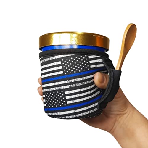 Lit Handlers Ice Cream Cooler Sleeve - Neoprene Ice Cream Pint Holder with Handle and Pocket - Tear Resistant Cooler - Machine Washable & Leak Proof Cup Cover for Frozen Desserts (Back the Blue)