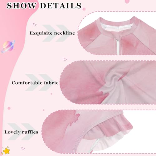 ALAZA Toddler Swimsuit Girl Bathing Suit Swimwear Rash Guard Pink Marble Long Sleeve 3T4