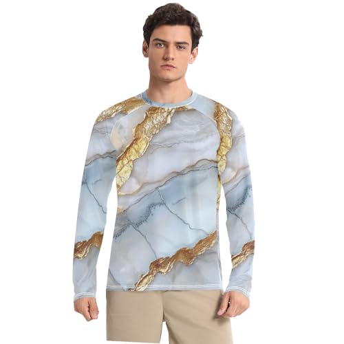 Marble Silver Neutral Men's Swim Shirts UPF 50+ Quick Drying Loose UV Sun Protection Beach