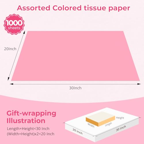 Image of Simetufy 1000 Sheets 20 x 30 Tissue Paper 40 Assorted Colors for Gift Bags | Tissue Paper Bulk for Gift Bags Crafts Wrapping, Colored Tissue Paper Squares for Birthday Wedding Holiday Decor Christmas