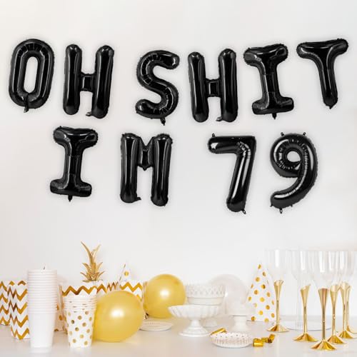 Image of Oh I'm 79! Latex Balloons 16 Inch Black Hallo Seventy Nine Cheers to 79 Years Old Theme Decor for Man Woman Happy 79th Birthday Party Photo Studio Prop Flag Decorations Favors Supplies