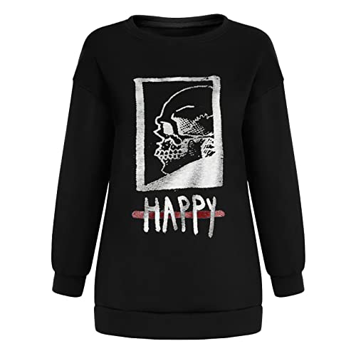 Sudadera de Gran tamaño de Lana de Manga Grande com Cuello Redondo e Calavera de Verano e otoño para