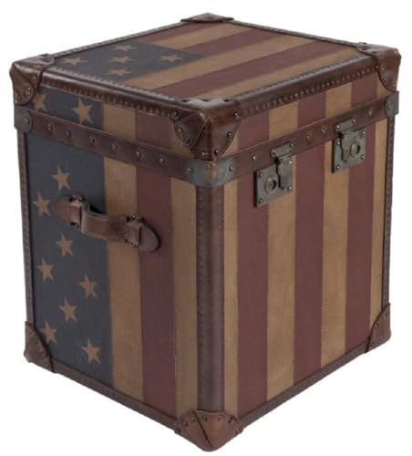 Casa Padrino Coffre de luxe design USA Marron/multicolore 49 x 44 x H 57 cm - Coffre en cuir véritable fait à la main au look valise - Accessoires de...
