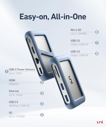 USB C Hub, 8-in-1 USB C Docking Station with 90cm detachable Cable, 4K@60Hz HDMI, 1Gbps LAN, 100W PD, 2 USB 3.0 Data Ports, SD and microSD Card Reader, for MacBook Pro, XPS, Pixelbook and More - Image 5
