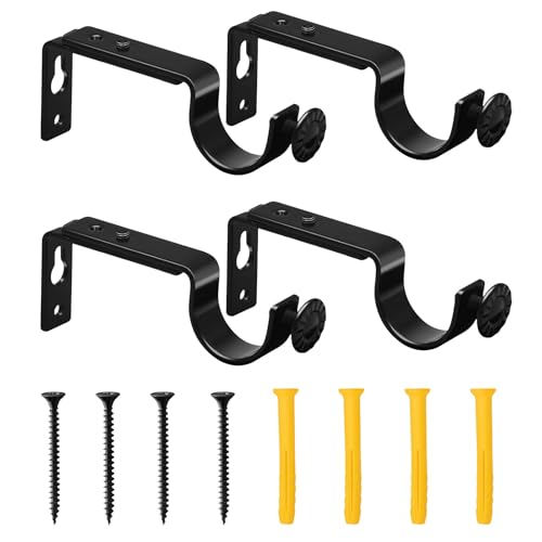 Diffaxy 4 soportes de cortina ajustables de metal con tornillos de hierro resistentes y duraderos, soporte de estante en ángulo, para soporte de barra de cortina, adecuado para dormitorio, oficina y