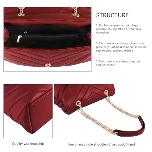 Image of Quilted Crossbody Bag for Women, Soft Vegan Chevron Purses, Trendy Shoulder Handbags with Flap